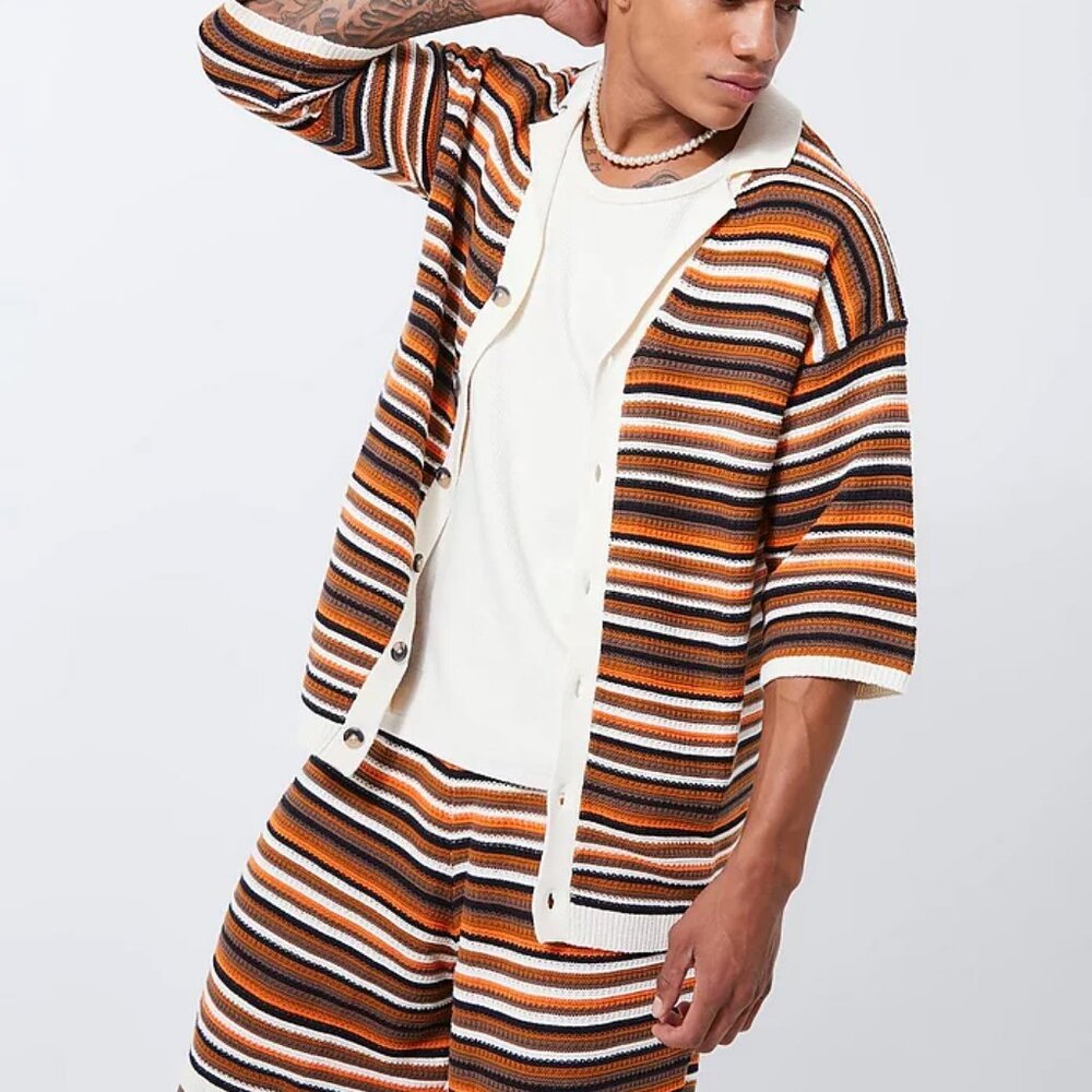 boohooMan Open Stitch Mini stripe Knitted Shirt